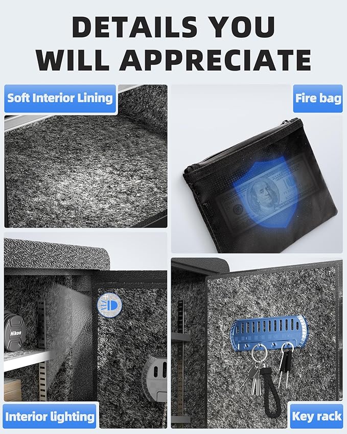 DAYI Safe Box, 3.0 Cubic Feet Home Safes with Fireproof Waterproof Bag, Security Safe for Money Cash Documents, Digital Keypad, Dual Alarm System, Removable Shelf - D-60