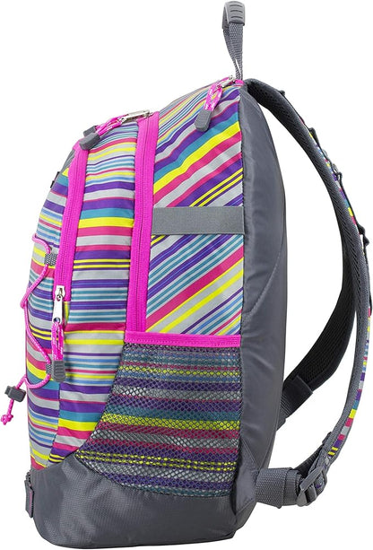 FUEL Hiking Backpack for Women Men Terra Sport, Travel, College, Gym, Work with Laptop Sleeve, Bungee, 18 Inches, Pink Rainbow Stripes