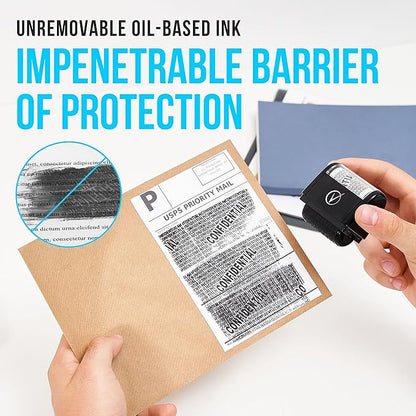 Identity Theft Protection Roller Stamps Wide Kit - Confidential Roller Stamp, Anti Theft, Privacy & Security Stamp, Designed for ID Blackout Security - Classy Black