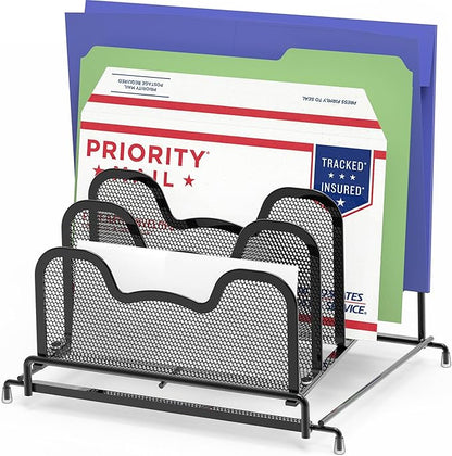 Simple Houseware Desk 5 Sections Step File Sorter Organizer, Black