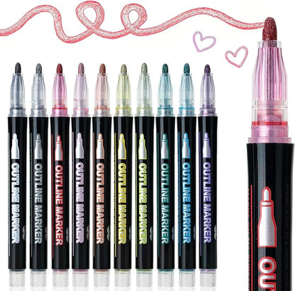 Mr. Pen- Double Line Outline Markers, 10 Colors, Self-Outline Metallic Markers, Outline Pens, Craft Pens