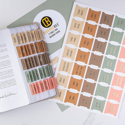DiverseBee Laminated Bible Tabs (Gold Embossed Lettering), Bible Journaling Supplies, Bible Book Tabs, Christian Gift, 73 Bible Tabs for Women and Men, Includes 4 Blank Tabs (Meadow)