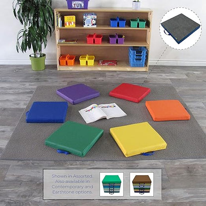 Factory Direct Partners SoftScape 15 inch Square Classroom Floor Cushions with Handles; Flexible Seating for Daycare, Preschool, Playroom; 2 inch Thick Deluxe Foam (6-Piece) - Assorted, 12228-AS