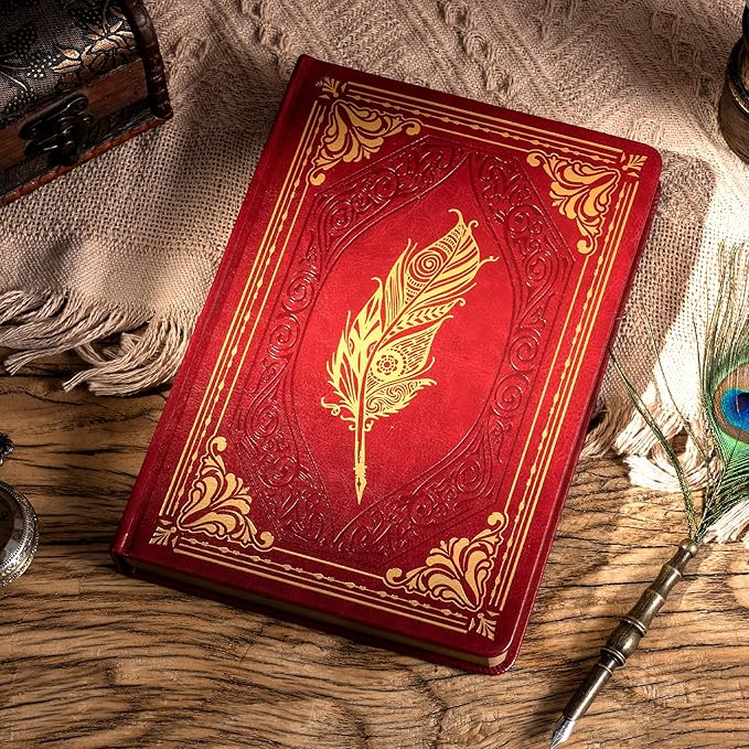 CAGIE 320 Pages Thick Hardcover Journaling Notebooks Vintage Leather Journal for Women Men A5 College Ruled Journals for Writing with Gift Box, 5.7 x 8.3 in, Red