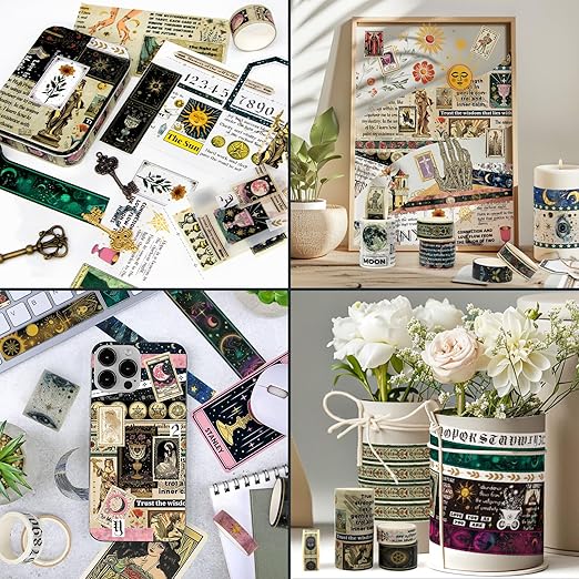 29 Rolls Washi Tape Set - Tarot Theme Decorative Masking Tape Colored Patterns, Vintage Adhesive Artists Tapes for Journaling Supplies, Diy Crafts, Scrapbooking, Junk Journal Supplies, School Supplies