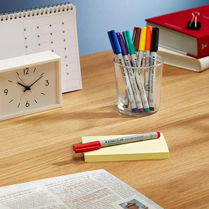 Staetdler Lumograph Non-Permanent Wet Erase Marker Pen, Low Odor Colored Markers, 8 Pack Assorted Colors, 311-WP8