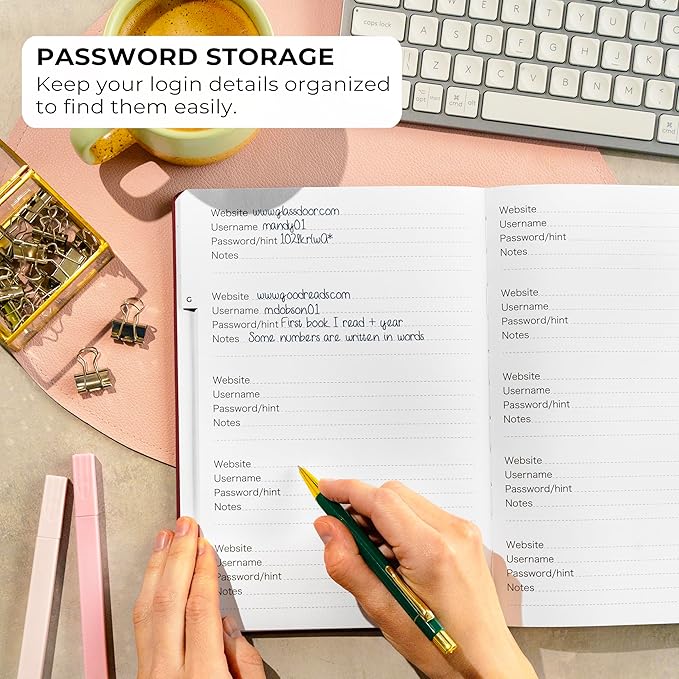 Clever Fox Password Book with alphabetical tabs. Internet Address Organizer Logbook. Large Password Keeper for Website Logins (Wine Red)