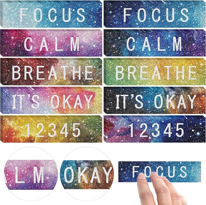 80 Pcs Anxiety Sensory Stickers with Inspirational Quotes Calm Textured Strips Relief Mental Health Stickers School Office Adhesive Sensory Tape Anti Stress Toys for Adults Teens (Dreamy)