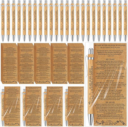 25 Sets Religious Bible Verse Gifts Bulk Christian Bookmarks Inspirational Bamboo Pens Easter Gifts for Men Women Sunday School Church Activities