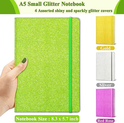 Green Glitter Notebook, 8.3x5.7” 160 Lined Pages Glitter Never Peel Off Sparkle Journal for Girls College Ruled A5 Hardcover Notebooks for Teens Women Writing Note Taking Office Work School Gifts