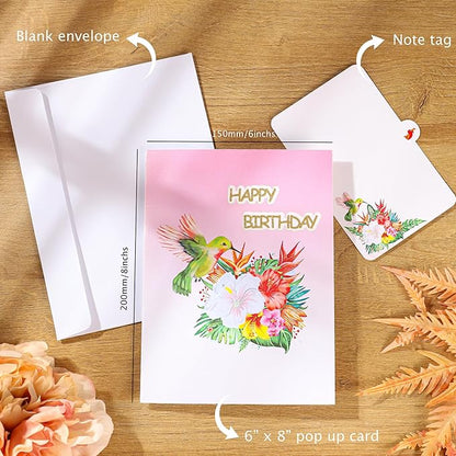 Hummingbird Pop Up Birthday Cards for Women, Beautiful Hummingbird on Flowers, Elegant, Floral 3D Happy Birthday Greeting Cards, Ideal Gift for Mom, Sister, Her, Grandma, Aunt, Daughter, Stepmother