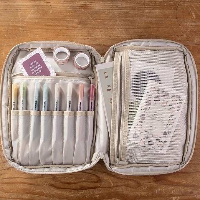 DiverseBee Large Bible Cover with Handles, Bible Carrying Case for Women, Bible Tote Bag, Book Cover, Bible Accessories Gift (Beige)