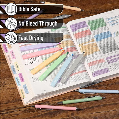 Mr. Pen- Aesthetic Highlighters and Pens No Bleed, 12 Pack, Assorted Colors Bible Highlighters No Bleed, Black Ink Bible Pens, No Bleed Highlighters for Bibles, Bible Pens No Bleed Through