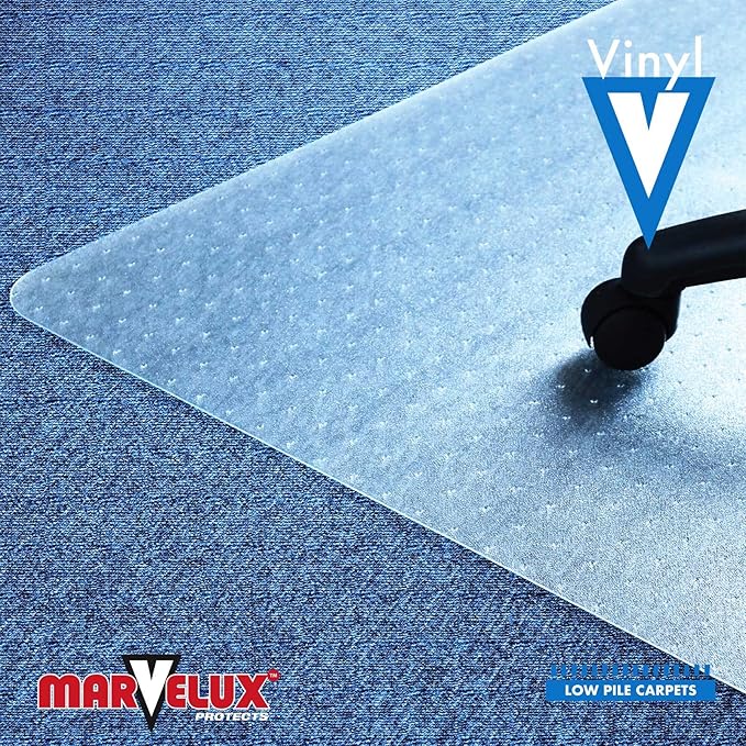 Marvelux Large Office Chair Mat for Low Pile Carpets 48" x 60” Clear Vinyl Protector Mat for Under Desks, Rectangular PVC Carpeted Floor Mat for Gaming Chairs and Computer Desks