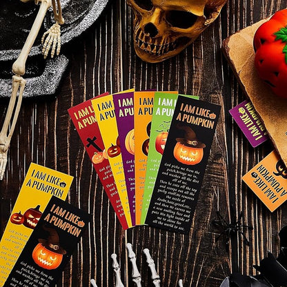 Gueevin 120 Pieces Halloween Bookmarks Pumpkin Bible Verses Bookmarks Christian Bookmarks Religious Book Markers for Women Girl Book Lovers Church Baptism Christian Halloween Gifts