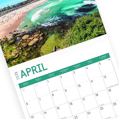 2025 Beaches Monthly Wall Calendar by Bright Day, Includes Over 300 Stickers, 12 x 12 Inch
