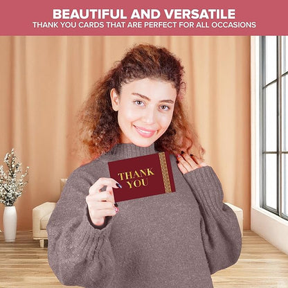 Decorably 24 Pack Gold-Foiled 6x4in Red Thank You Cards with Envelopes and Stickers, 6 Elegant Designs Red and Gold Thank You Cards, Blank Inside - Wedding, Holidays