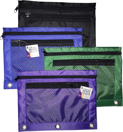 Charles Leonard Pencil Pouch for Binder with 2 Pockets, Front Mesh Pocket, Assorted Colors, Includes 24 Pouches (76350-ST)
