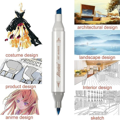 ABEIER 81 Colors Alcohol Markers Brush Tip, Brush & Chisel Dual Tip Sketch Markers for Artists, Plus 1 Blender Marker, Permanent Sketch Markers for Kids, Adults Coloring and Artist Illustration