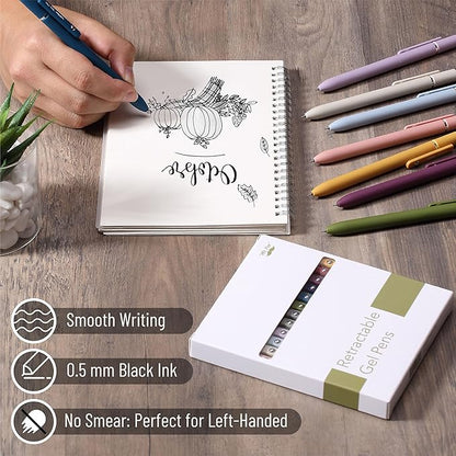 Mr. Pen- Retractable Gel Pens, 12 Pack, Morandi and Vintage Barrels, Black Gel Pens, Fast Dry, Gel Pens Fine Point 0.5mm, Retractable Pens, Cute Pens, Gel Ink Pens, Aesthetic Pens for Journaling