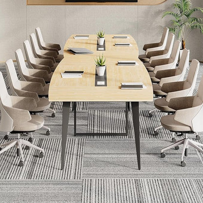 LITTLE TREE 8FT Conference Room Table, 94.48L x 47.21W x 29.52H Boat Shaped Meeting Table, Light Walnut