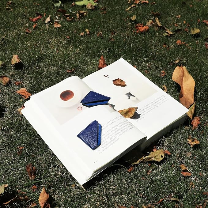 3 Pieces Leather Bookmarks Handmade Page Marker for Men Women, Faux Leather Page Clips Corner Book Markers for Teachers Gift for Writers Bookworm Book Lovers (06-Blue)