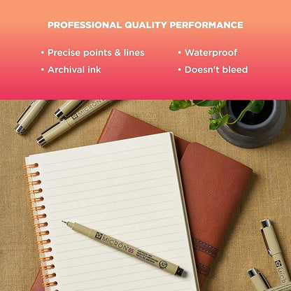 SAKURA Pigma Micron Fineliner Pens - Archival Black Ink Pens - Pens for Writing, Drawing, or Journaling - Assorted Point Sizes - 8 Pack