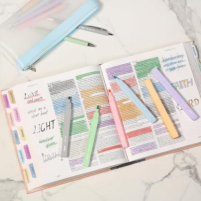 Mr. Pen- Aesthetic Highlighters and Pens No Bleed, 12 Pack, Assorted Colors Bible Highlighters No Bleed, Black Ink Bible Pens, No Bleed Highlighters for Bibles, Bible Pens No Bleed Through