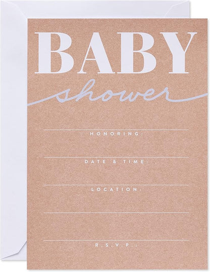 American Greetings Baby Shower Invitations with Envelopes, Kraft Style (25-Count)