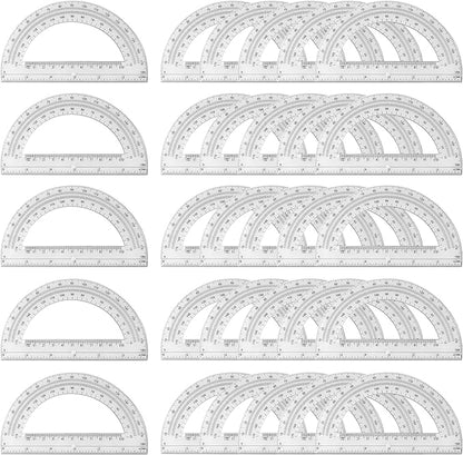 30PCS Clear Plastic Student Math Protractor 6-Inch Long 180 Degree for Angle Measurement