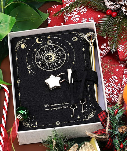 Diary with Lock and Keys for Girls Gift Ideas, 360 Kraft Pages Journal for Women, B6 Refillable Notebook for Writing with Pen and Bookmark (Astro Black)