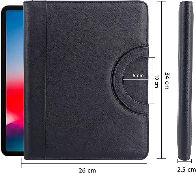 GraduatePro Portfolio Binder Leather Zippered Padfolio Folder Business Case Organizer Bag for Pad Notebook Resume for Women Men Graduation Gift, Black