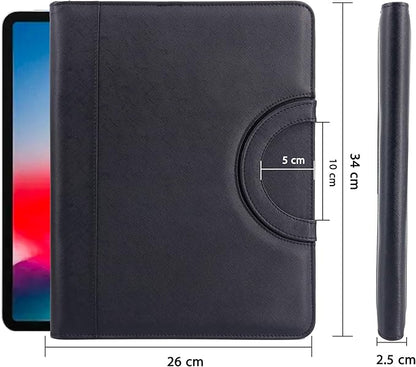 GraduatePro Portfolio Binder Leather Zippered Padfolio Folder Business Case Organizer Bag for Pad Notebook Resume for Women Men Graduation Gift, Black