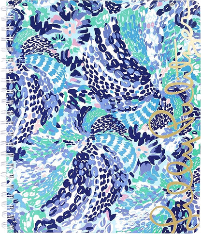 Lilly Pulitzer Blue Large Hardcover Spiral Notebook, 11" x 9.5" with 160 College Ruled Pages, Wave After Wave