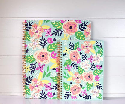 Steel Mill & Co Cute Large Spiral Notebook College Ruled, 11" x 9.5" with Durable Hardcover and 160 Lined Pages, Mint Floral