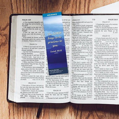 Christian Bookmark with Bible Verse, Pack of 25, Assurance Themed, The Lord Longs to Be Gracious to You, Isaiah 30:18