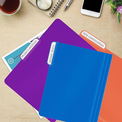 Better Office Products Heavyweight Poly File Folders, 1/3 Cut Tabs, 12 Pack, Assorted Colors, Letter Size, with Adhesive Labels,
