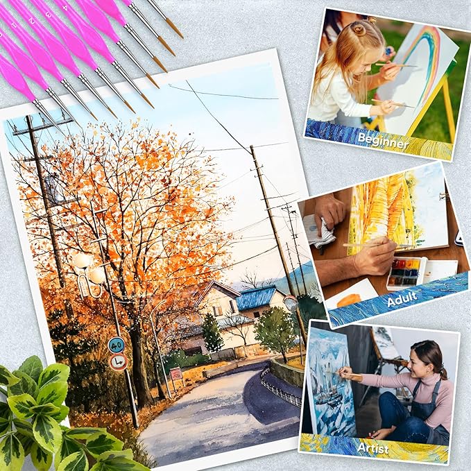 10PC Miniature Paint Brush for Fine Detailing, Detail Paint Brush, Mini Small Painting Brushes for Art, Crafts, Acrylic, Watercolor, Model, Face, Paint by Number, Citadel, Figurine (Magenta)