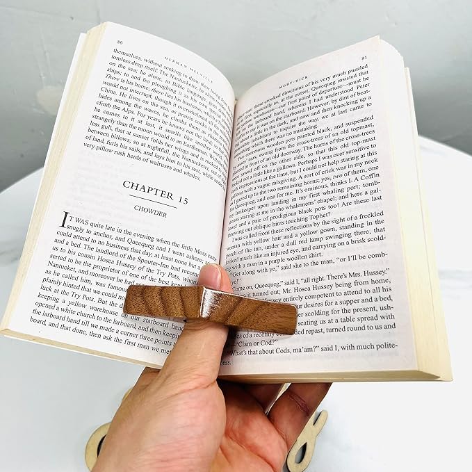 Handmade Walnut Wooden Book Page Holder - Novel Thumb Bookmark Gifts for Reading (Walnut, Mini)