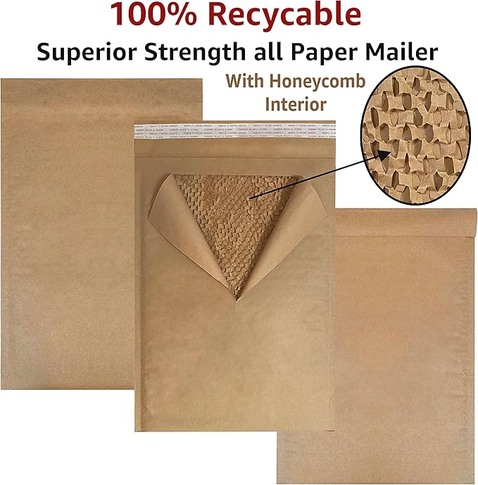 Honeycomb paper padded envelope sealable mailers (30, #5-10.5" x 15")