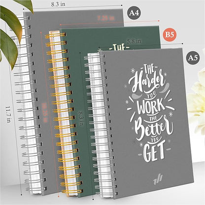 Spiral Notebook - 10.25" x 7.25" Spiral Journal Notebooks College Rule, Cute Notebook Journal for Note Taking Women Writing School, Notebooks for Work, 100 GSM, 300 Pages (Work Hard)
