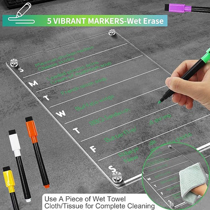 Acrylic Magnetic Meal Planner for Refrigerator Magnetic Menu Board for Kitchen Fridge Clear Weekly Calendar Planning Board Noteboard Acrylic Dry Erase Board to Do/Grocery/Shopping List 12"X8"