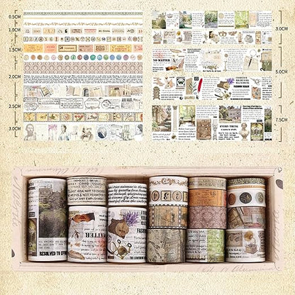 18 Rolls Vintage Washi Tape Pack Retro Arts Adhesive Tapes Wide Monologue Decorative Masking Tape Sets for Craft, Kids, Scrapbook, DIY, Gift Wrapping (Story Collections)