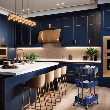 Simple Houseware Heavy Duty 3-Tier Metal Utility Rolling Cart, Navy