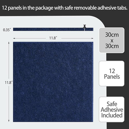 Large Felt Bulletin Board(48" x 36"),Cork Board Alternative,12 Pack Felt Wall Tiles with Safe Removable Adhesive Tabs,Notice Pin Board/Message Board/Vision Board for Office, School & Home