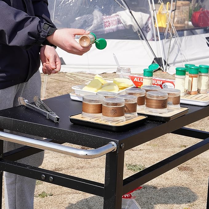 Elevon Dining Cart Table with Double-Shelf, Movable Steel Flattop Worktable, Hooks, Side Handle, Multifunctional