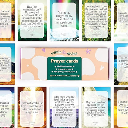 Premium Prayer Cards, 120 Mini Scripture Cards with Bible Verses, Inspirational Religious Christian Gifts for Women & Men