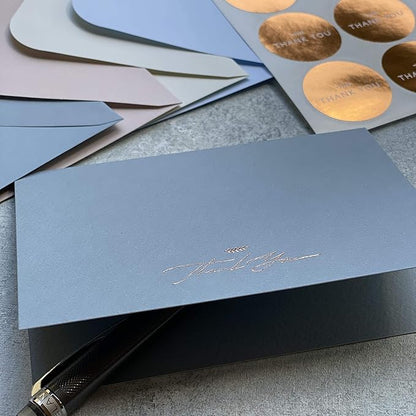 RUN2PRINT Thank You Cards, 36 Pieces, Dusty Blue Color, Peel & Seal Envelopes, Self-Sealing Adhesive, Matching Stickers Included