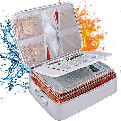 DocSafe Document Bag with Lock,Fireproof 3-Layer File Organizer Case with Water-Resistant Zipper,Document Storage Safe Bag Portable Travel Home for Paper,Files,Certificates,Gifts for Him,Silver