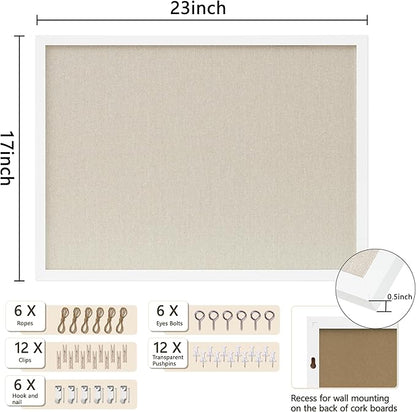 Cork Board with Linen White 2Pack,Bulletin Board 23"x17" Hanging Corkboards for Office Home School Message Board or Vision Board Decoration.